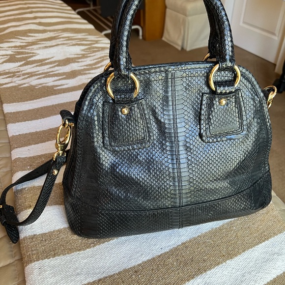 Talbots Genuine Leather Satchel, Snake embossed, Gold Hardware - Picture 1 of 6